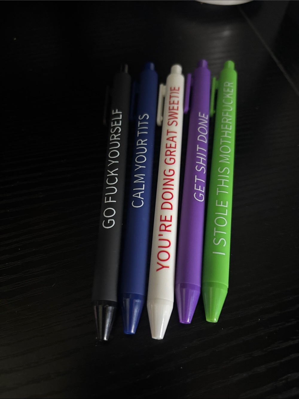Motivational Ballpoint Pen Set - Multicolor (Black, Blue, White, Purple, Green)